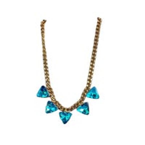 Statement necklace turquoise rhinestones on chunky gold chain NWOT - Picture 1 of 7